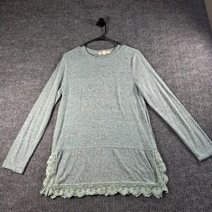 Cactus + Pearl Womens Sage Green Marled Knit Crochet Lace Trim Tunic Top Medium